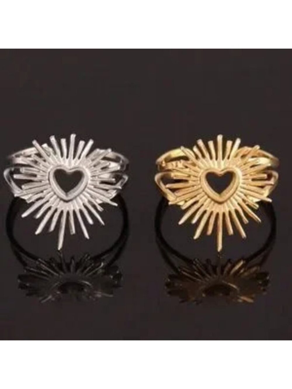 18K Gold Plated Stainless Steel Heart Burst Adjustable Ring - Picture 3 of 5